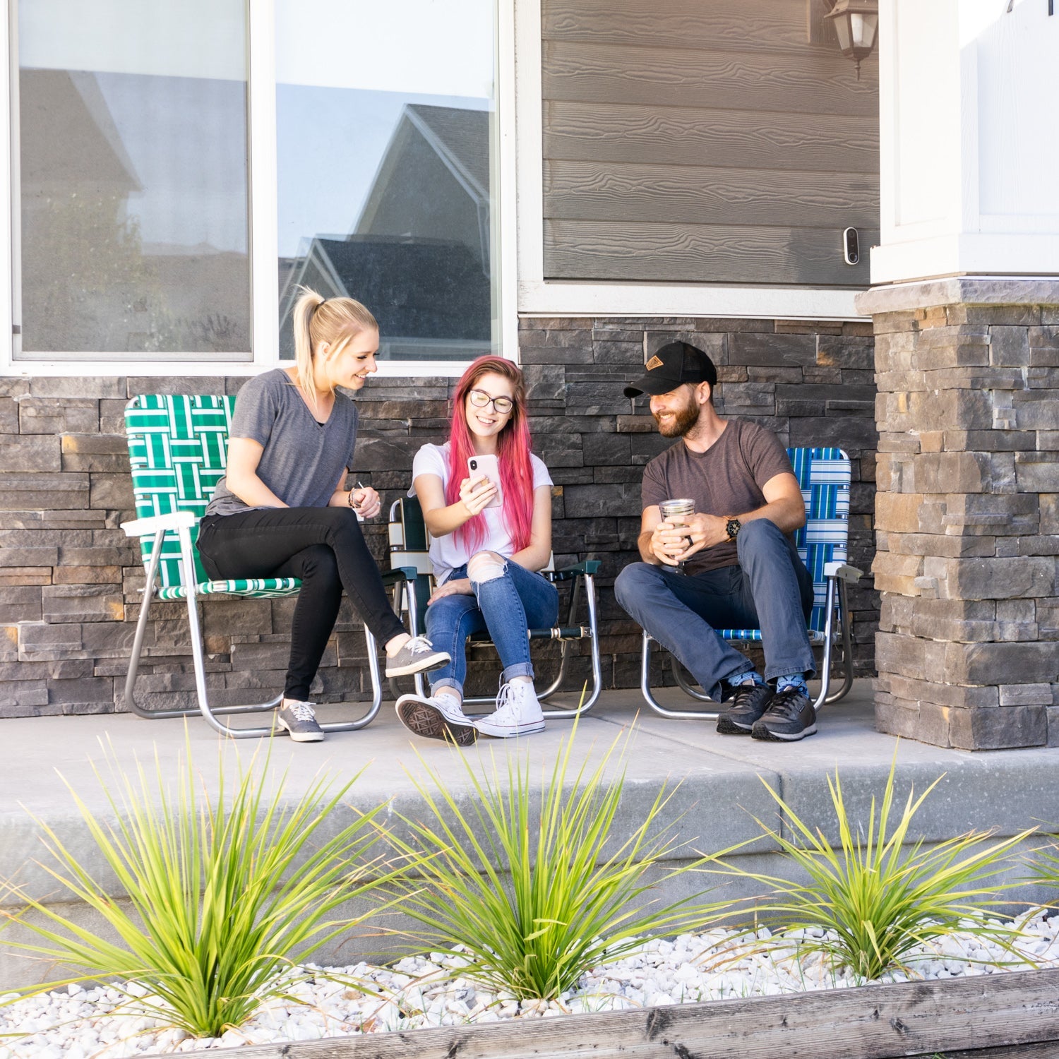 Aluminum Webbing Chairs front porch sitting