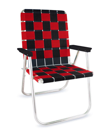 Red & Black Folding Vintage Aluminum Webbing Lawn Chair | Lawn
