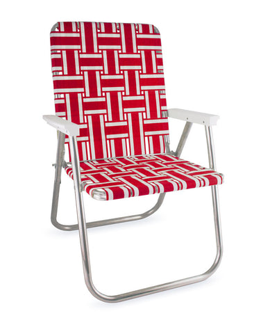 Red & White Striped Aluminum Folding Webbing Chair | Lawn Chair
